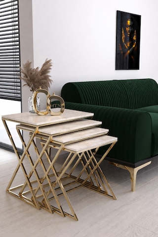 Masal 4'lü Zigon Gold Kaplama Krem Mermer Mdf Mebran