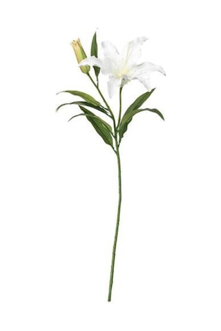 Yapay Çiçek, Zambak-Beyaz Meridyendukkan 85 Cm 1 Dal Beyaz Çiçek