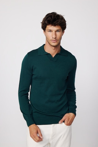 Tudors Slim Fit Dar Kesim Polo V Yaka Yeşil Erkek Kazak-28629-yeşil Yeşil