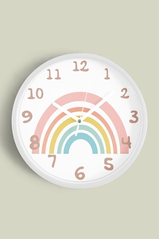 Pastel Gökkuşağı Modern Tasarım Çocuk Odası Duvar Saati - 30cm - Önü Camlı Beyaz Kasa Beyaz