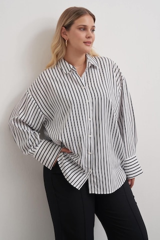 Parıltılı İplikli Çizgili Gömlek-3360 Beyaz