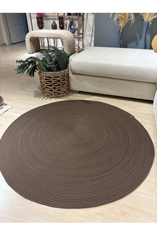 Jüt Yuvarlak Hasır Görünümlü Klasik Halı Kilim Kahverengi