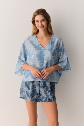 Suwen Paisly Gömlek Yaka Şort Pijama Takımı Sh26505667b628 Lacivert