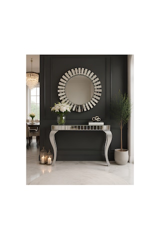 Familieconcept Melisa Serisi Lüks Aynalı Dresuar Takımı - Antre Konsolu 110x90x40 Cm Gümüş