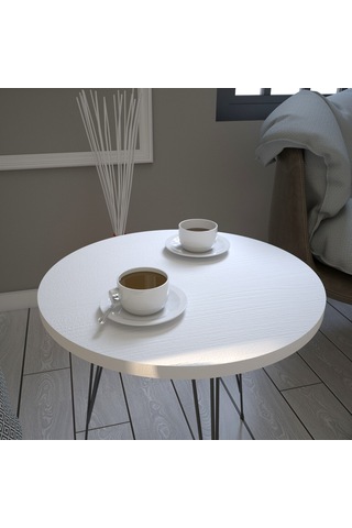 Sandalf Beyaz Yan Sehpa & Metak Ayaklı Servis Sehpası