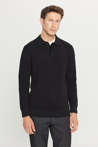 AC&Co / Altınyıldız Classics Erkek Sıyah Pamuklu Standart Fit Normal Kesim Jakarlı Polo Yaka Triko Kazak SIYAH