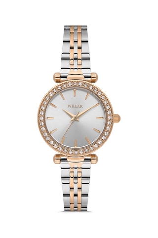 Wel2509-1 Rose Gümüş Renk Çelik Taşlı Zarif Şık Kadın Kol Saati 3 Atm Su Geçirmez Rose Gold - Gümüş