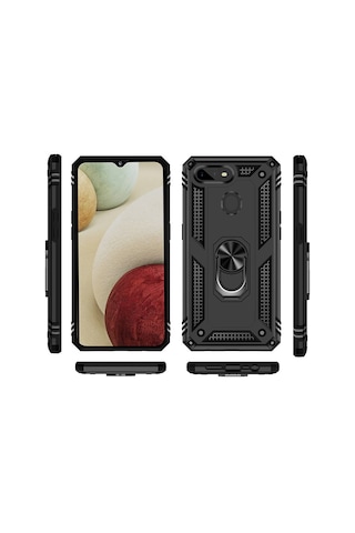 Oppo Ax7 İle Uyumlu Kılıf Tam Koruma Yüzüklü Standlı Tank Gövdeli Telefon Kılıfı Kapak