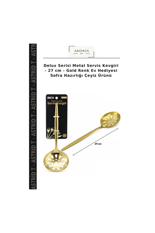 Delux Serisi Metal Servis Kevgiri - 27 Cm - Gold Renk Ev Hediyesi Sofra Hazırlığı Çeyiz Ürünü Çok Renkli