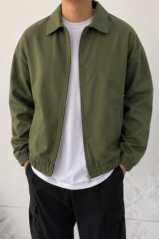 Tarz Cool Erkek Oversize Bomber Ceket Fermuarlı Basic Günlük Şık Mont Haki