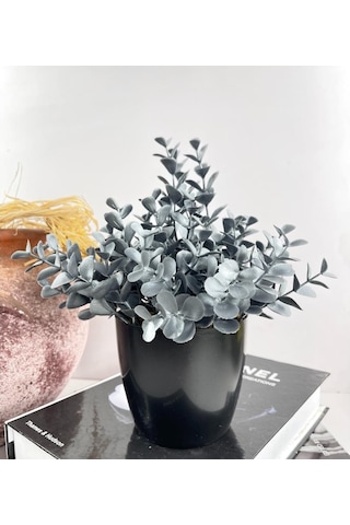 Yapay Çiçek Gümüş Renk Şimşir Siyah Saksıda Siyah Plastik Saksılı