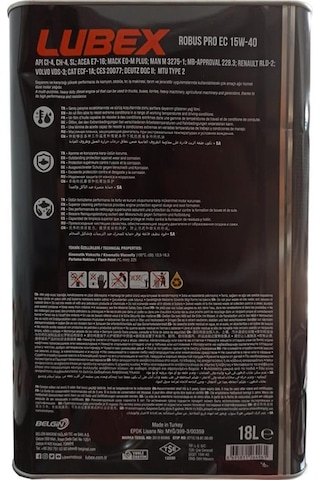 Lubex Robus Pro Ec 15W-40 Motor Yağı 18 L