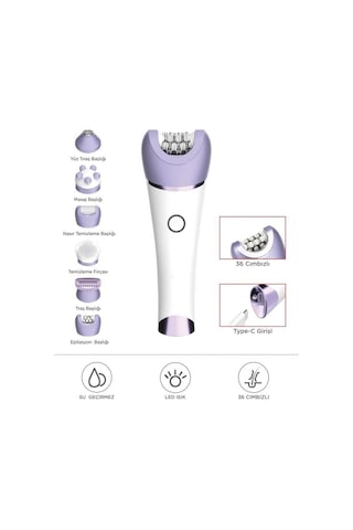 Tep-02 Beyaz 6 Başlıklı Yüz+koltuk Altı+bikini Bölgesi+bacak Islak Ve Kuru Kablosuz Epilatö Beyaz