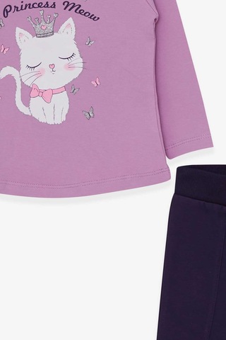 Breeze Kız Bebek Taytlı Takım Kedicik Baskılı 9 Ay-3 Yaş Eflatun