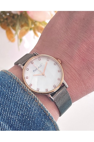 Ferrucci Fcf241100 Hasır Çelik Kordon Füme Kadın Kol Saati Rose Gold