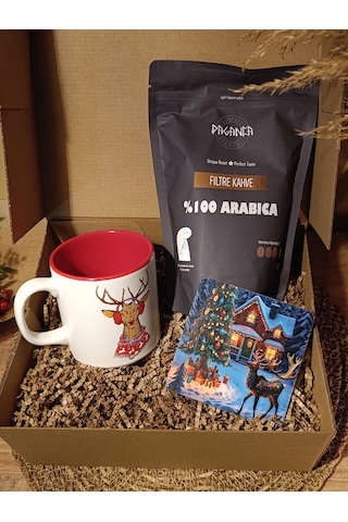Kutulu Hediye Seti - Kupa & Bardak Altlığı & Öğütülmüş Filtre Kahve 250gr