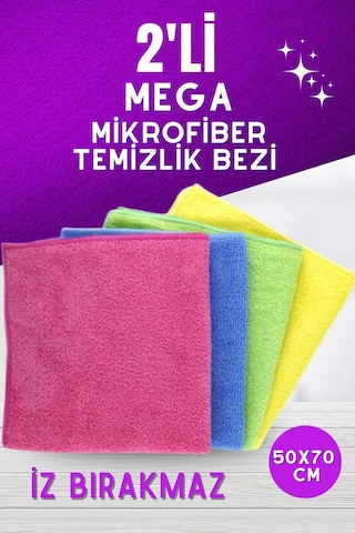Grimorlife 2'li İz Bırakmayan Mikrofiber Mega Boy Yer Temizlik Bezi 50x70 Cm