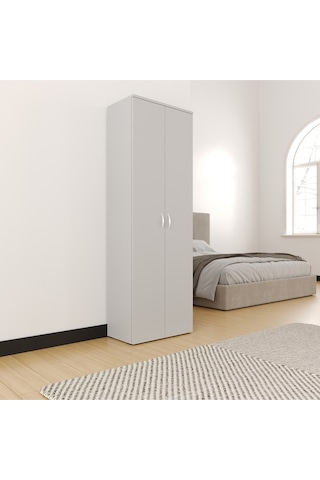 Ahşap Gardırop, Elbise Dolabı, Çok Amaçlı Dolap, Dolap & Temizlik Dolabı, 60x34x180cm Beyaz