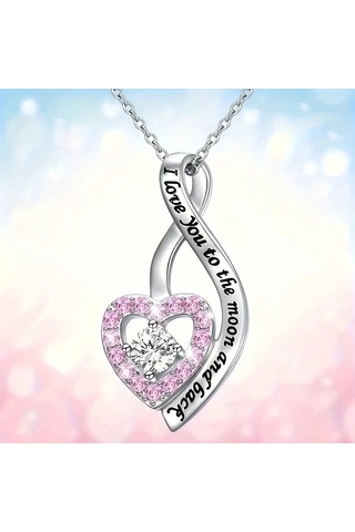 Rhineston 925 Ayar Gümüş Zincir Seni Seviyorum Yazılı Kalp Kolye Çok Renkli