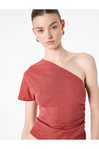 Koton Regular Fit Drape Detaylı Asimetrik Yaka Tek Omuz Bluz Kiremit 6sak10319ek Çok Renkli