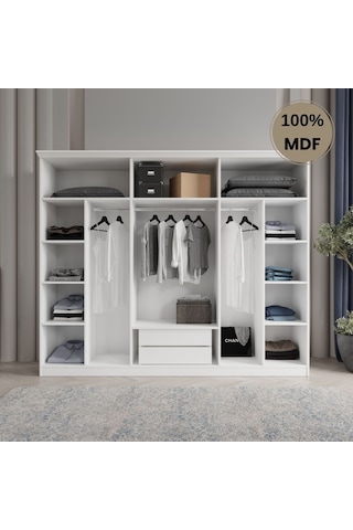 Dali 6 Kapılı Mdf Country Gardırop Beyaz