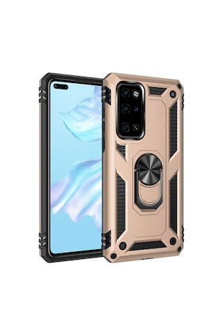 Huawei P40 Kılıf Sert Silikon Yüzüklü Stand Özellikli Kapak