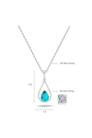 Brezza Lusso Jewelry Pırlanta Model Aquamarin Taşlı Damla Kadın Gümüş Kolye 45 CM