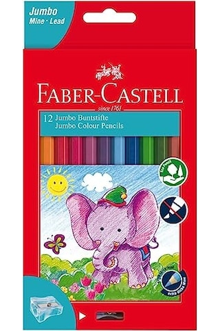 Faber-castell Jumbo Boya Kalemi, 12 Renk, Kalın Gövde Ve Uç, Kırılmaya Dirençli Özel Yapıştırma Sistemi, Kolay Açılır, Çocuklar İçin Güvenli 124-Pembe