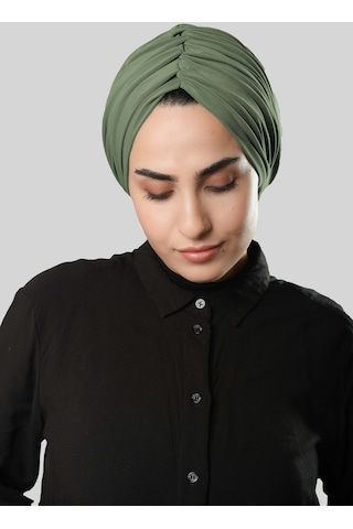 Hürrem Bone Yağ Yeşili Drapeli Salaş Tesettür Bone Sandy Büzgülü 2315 36 Yeşil