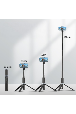 Jmary Kt-259 Tripod Ve Selfie Çubuğu 360 Derece Dönebilen Kablosuz Kumandalı Siyah