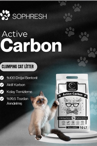 Sophresh Aktif Karbonlu Topaklanan Kedi Kumu 10 L %100 Doğal Bentonit, Güçlü Topaklanan