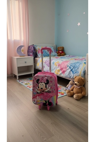 Çocuk Pembe Kabin Boy Çekçekli Valiz Karakterli Pembe Çok Renkli