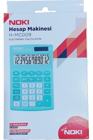 Masaüstü Hesap Makinesi 11x17 Cm 12 Basamaklı Orta Boy Güneş Enerjili 2 Yıl Garantili Turkuaz Çok Renkli