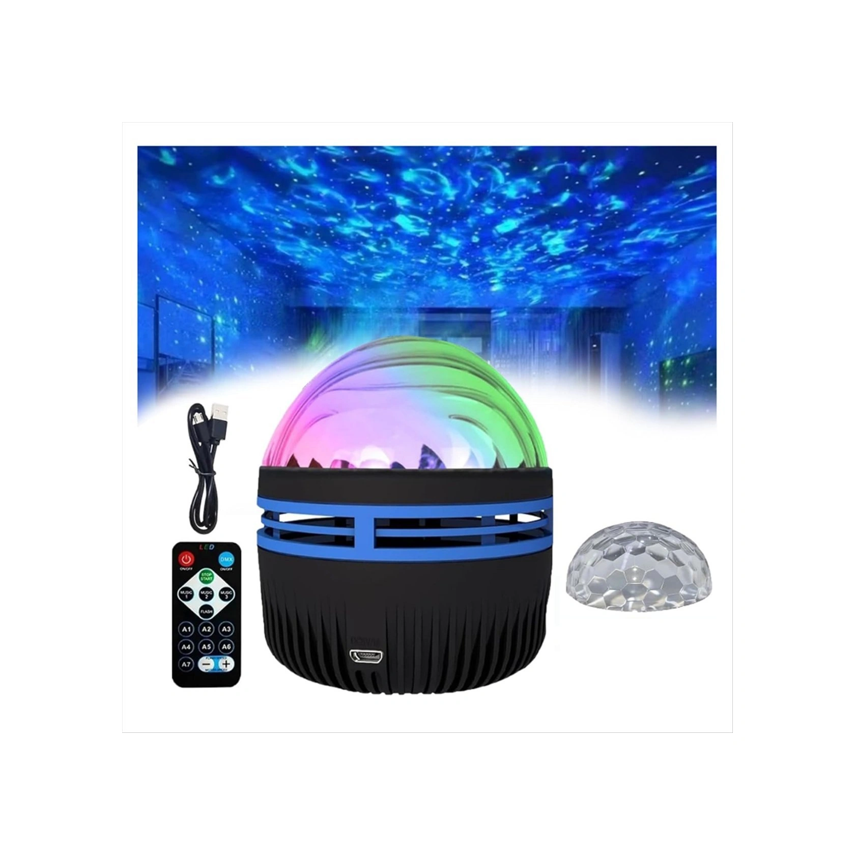 Xurunkeji Kuzey Işıkları Projektörü, 2'si 1 Arada Kuzey Işıkları Ve Okyanus Dalgaları Projektörü, Aurora Işıkları Projektörü, Gece Lambası Projektörü Siyah