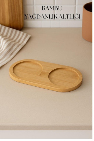 Bambu Yağdanlık Altlığı Çift Yuvalı 9x19 Cm Ahşap