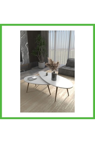 Vaveni Elips Orta Sehpa Seti Suntalam Beyaz 116x46 Arz