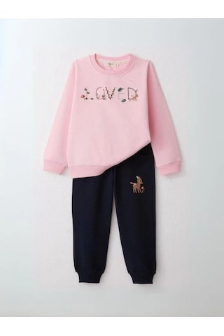 Kız Çocuk Loved Nakışlı Pamuklu Eşofman Takım-14382 Pembe