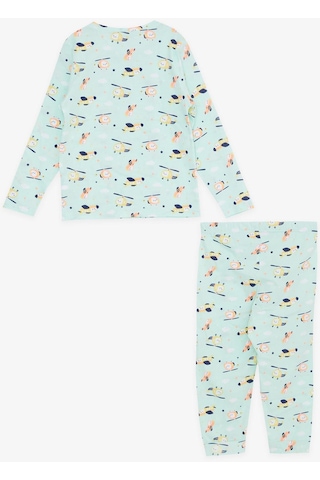 Breeze Kız Çocuk Pijama Takımı Renkli Helikopter Desenli 1.5-5 Yaş, Su Yeşili-su Yeşili Su Yeşili