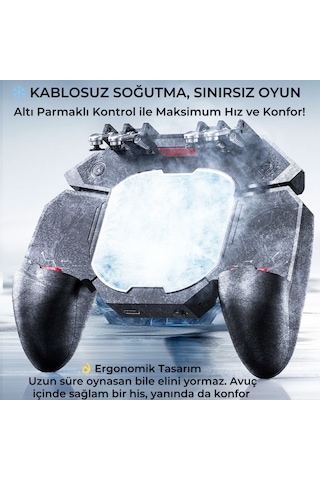 Polham 6 Parmak Kontrollü Radyatörlü Soğutmalı 4000mah Bataryalı Profesyonel Oyun Gamepadi Pubg, Cod, Free Fire Ve Tüm Mobil Oyunlar İçin