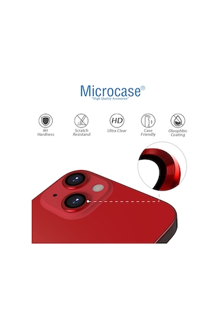 Microcase Apple Uyumlu iPhone 13 Kamera Camı Lens Koruyucu Halka Set Kırmızı
