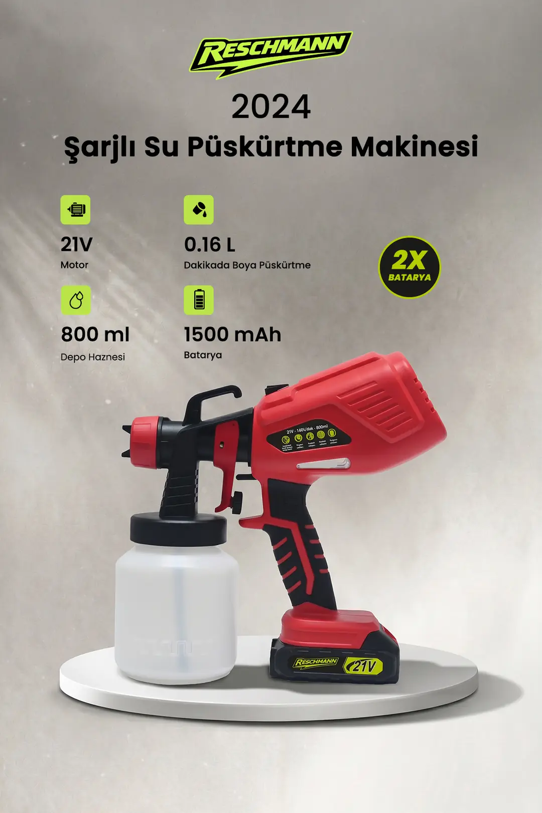 Reschmann R-2024K 21V 800ML Şarjlı Boya Ve Su Püskürtme Makinesi
