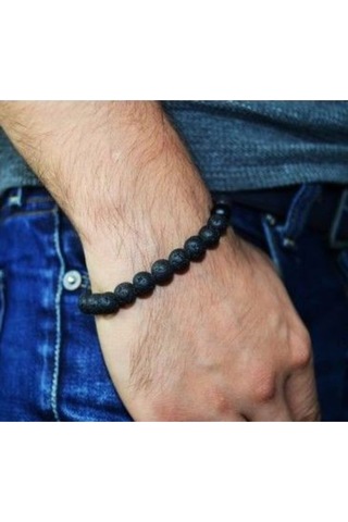 Tamgacrafts Siyah Renk Volkan Taşı Doğal Mat Sünger Lav Taşlı Bileklik