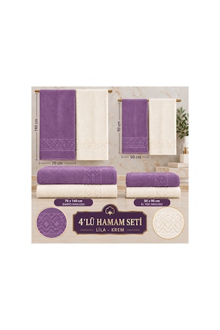 4 İü Hamam Seti 50x90 Ve 70x140 Pamuk Jakarlı Lila - Krem