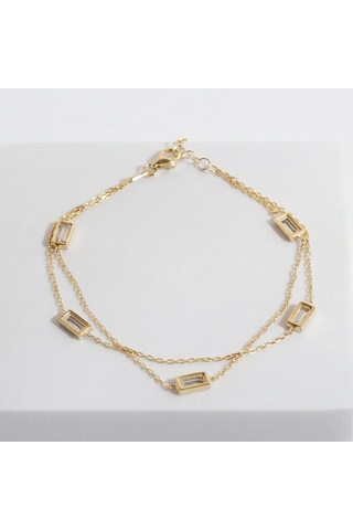 Zirkon Taşlı Zincir Bileklik 718556 Gold Gümüş