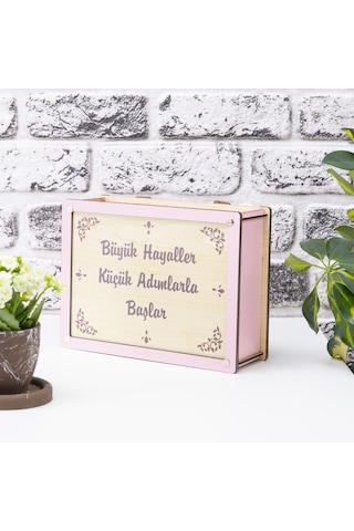 Deep Creative Parabox Hedef Kumbarası Pembe-krem Rengi Ahşap Kilitli