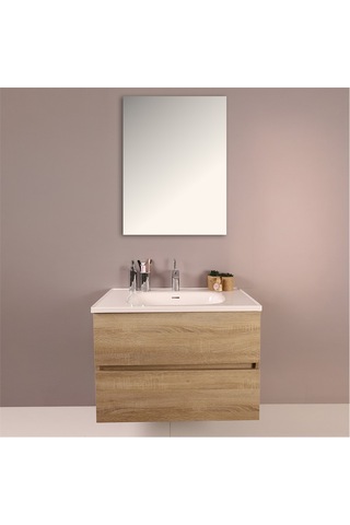 Kobos Simple 80 Cm Çekmeceli Banyo Dolabı Seti Light Walnut Ahşap