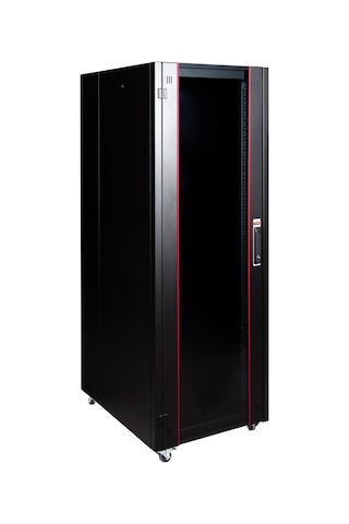 Lande Demonte 42u 600x800 Hyperline Dikili Tip Rack Kabinet Siyah Ön Cam Kapak / Tekerlekli