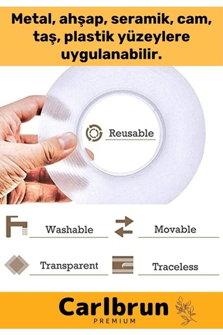 Deluxe Ultra Süper Güçlü Yüksek Mukavemetli Nano Teknolojili Çift Taraflı Şeffaf 3 Mt Bant 5 Adet