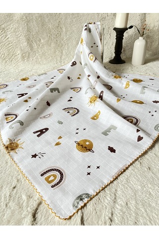 Çok Amaçlı Müslin Örtü 80X90Cm & Müslin Mendil / Müslin Battaniye Beyaz - Kahverengi