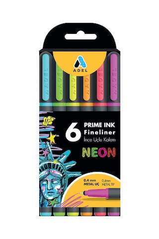 Adel Prime Ink Fineliner 6'li Neon Klasik İnce Uçlu Kalem
